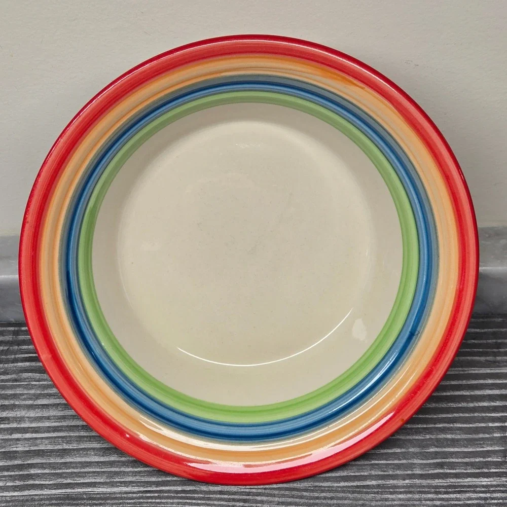 VTG. Gibson Designs Stylish Living Rainbow Stripes Hand Painted Soup/Cereal Bowl